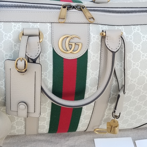 Amazing Gucci GG Supreme  Rare Monogram Web Small Savoy Duffle Weekender bag - Picture 8 of 16